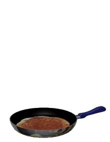 1990 Ford Bronco - A cast iron skillet holds food being cooked, a blue handle.