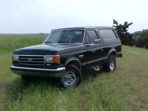 1989 Ford Bronco - Black 1989 Ford Bronco sits in a field under a cloudy sky.