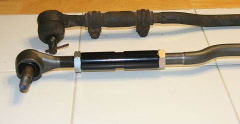 1976 Ford Ranchero - Comparison of a worn tie rod end with a new adjustable replacement part.