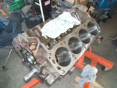 1988 Ford Bronco - Engine block on a stand, ready for assembly or modification.