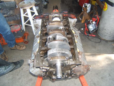 1988 Ford Bronco - Engine block assembly with crankshaft, likely undergoing a rebuild or modification.