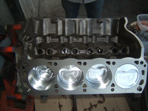 1988 Ford Bronco - Ford V8 engine block with new pistons, ready for assembly.