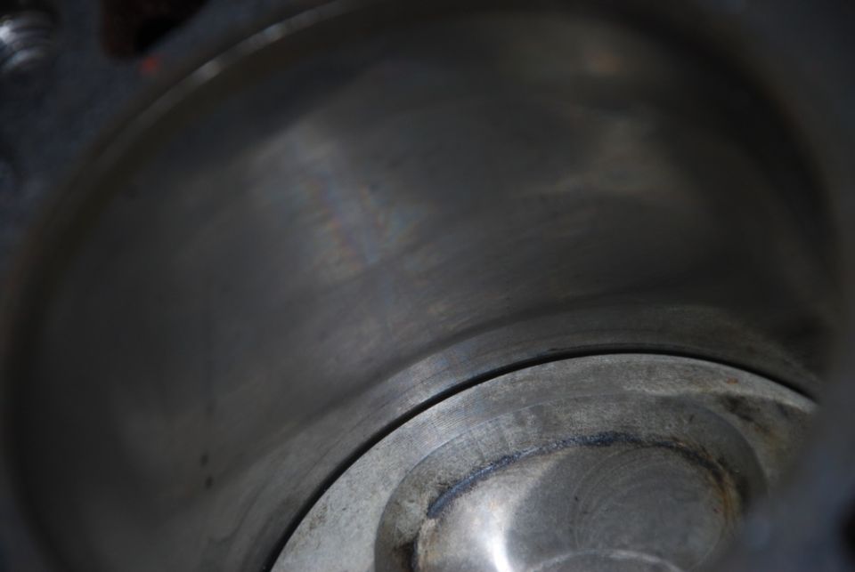 Close-up of an engine cylinder wall with some scoring