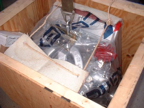 1969 Mercury Cyclone - Engine part in wooden crate, text visible on part reads '1970R 4'.
