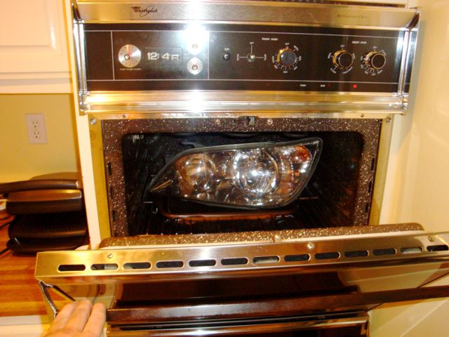 headlight in the oven!