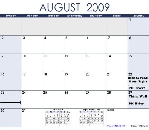 1978 Ford Bronco - This is a calendar page for August 2009, showing various events scheduled throughout the month.