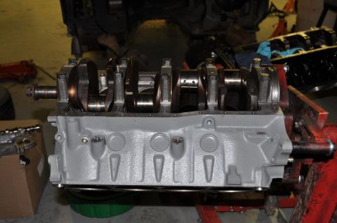 1996 Ford Bronco - Engine block with crankshaft and connecting rods visible, likely undergoing maintenance or rebuild.