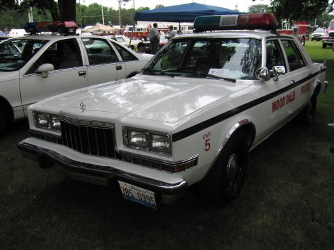 1991 Ford Crown Victoria - This police car, marked "WOOD DALE POLICE", is parked on grass next to another white vehicle.