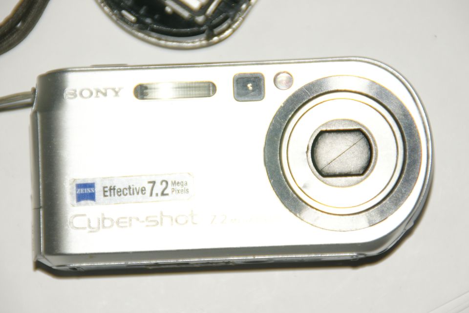 Silver Sony Cyber-shot camera with Zeiss lens, 7.2 megapixels