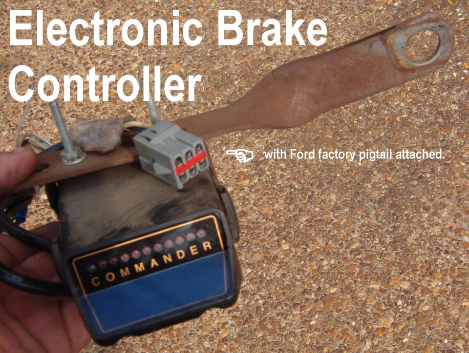 Commander Brake Controller with mounting bracket & '92-up Ford factory pigtail connector spliced on, making it PnP for trucks prewired for trailer brakes.