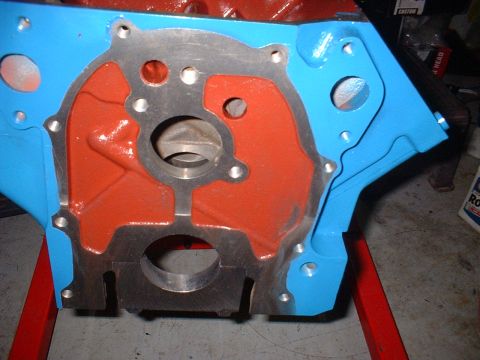 1968 Ford Galaxie - Close-up of a painted engine block, likely a part for a larger vehicle project.