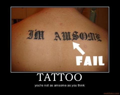 2001 Ford F-150 - A humorous meme about a misspelled tattoo that reads "I'M AWSOME" with a "FAIL" annotation.