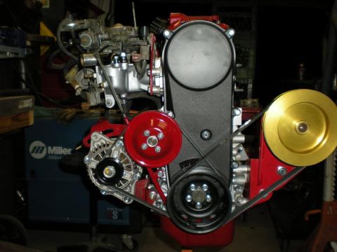 Suzuki Samurai - This engine assembly features custom red and gold pulleys and a black timing belt cover.