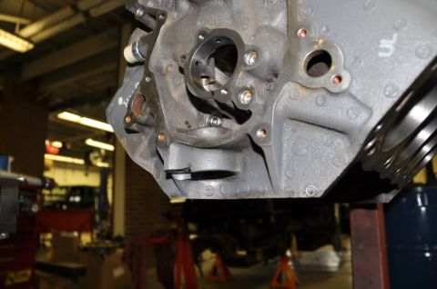 1996 Ford Bronco - Close-up view of an engine block, showing internal components and mounting points.