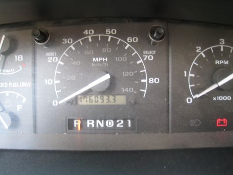 1996 Ford Bronco - Close-up of a vehicle's interior dashboard gauges, displaying mileage and gear selection indicators.