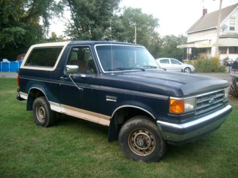 1987 Ford Bronco - This 1987 Ford Bronco is shown from the front-three-quarter view, parked on a grassy lawn.