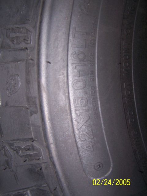 1979 Ford F-150 - Tire sidewall shows size 42X15.0-16LT and a manufacturing date of 02/24/2005.