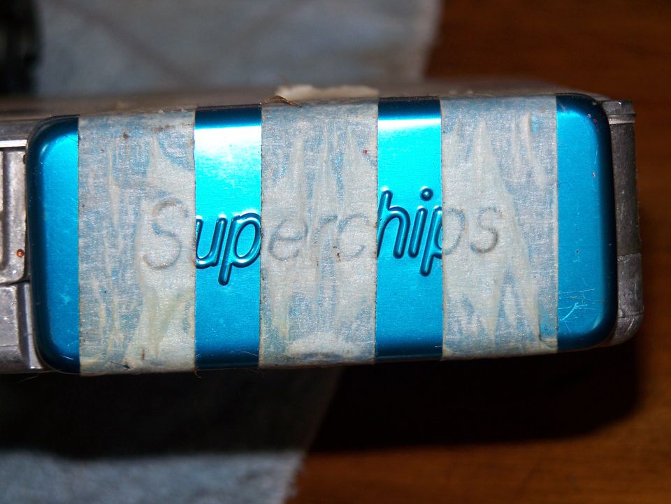 Close-up of a Superchips device with blue tape