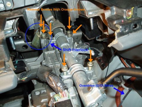 2003 Ford Crown Victoria - make sure to remove the interlock connector from the column interlock (blue circle)