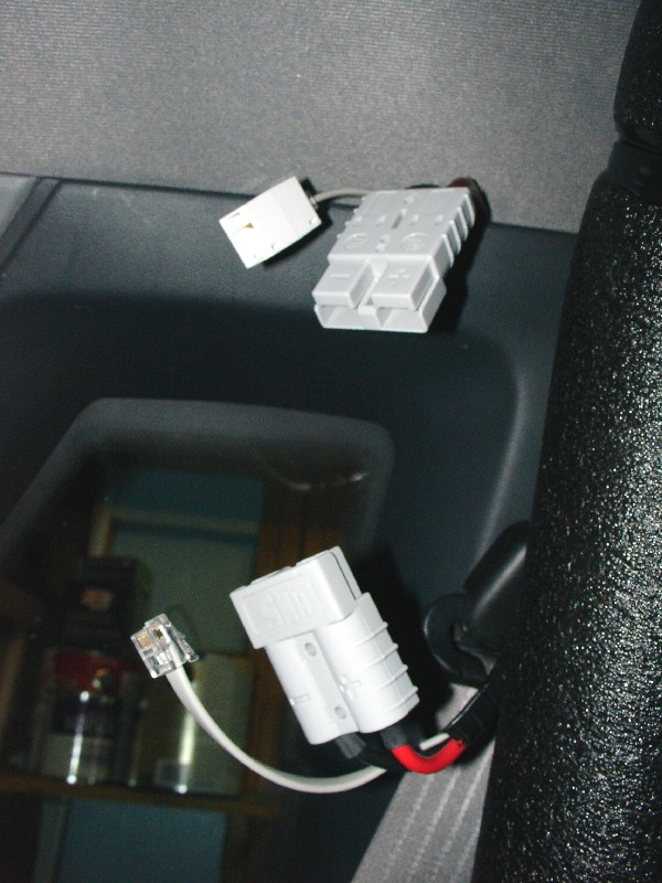 Two Anderson-style power connectors and a telephone-style connector with wiring