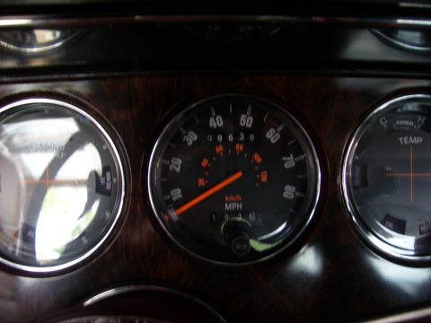 1979 Ford Thunderbird - The interior of a 1979 Ford Thunderbird shows its dashboard with a speedometer and various gauges.