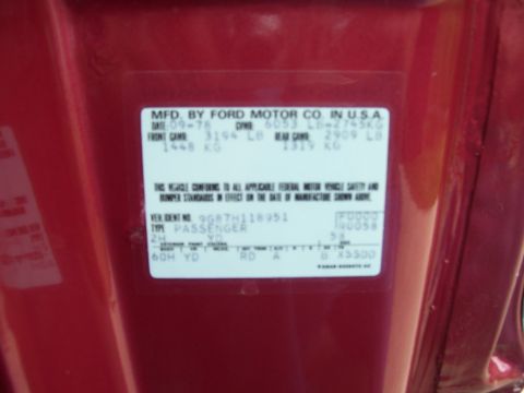 1979 Ford Thunderbird - This vehicle identification sticker shows the manufacturing date as September 1978, indicating it is likely a 1978 model year vehicle.