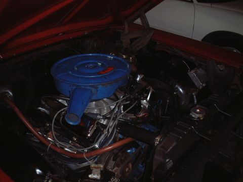1967 Ford Galaxie - Engine bay of a 1967 Ford Galaxie, showing the air cleaner and engine components.