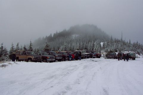 1989 Ford F-150 - Here we are at the top all lined up for a picture. Count'em, 1, 2, 3, 4, 5, 6, 7, 8, 9, 10, 11, 12 rigs. 1 F250, 1 F150, 1 Bronco II, 1 Exp…