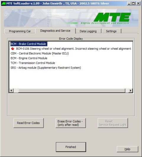 2002 Volvo S80 - Aug 2009 Stability Control Fault - BCM-0106