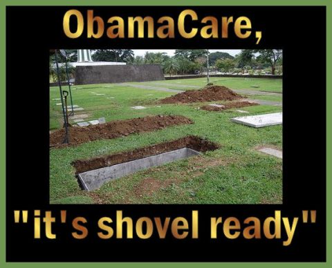 2008 Ford Bronco - Graveyard scene with open graves and text referencing ObamaCare and being 'shovel ready'.