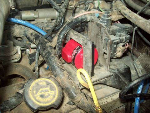 1985 Ford Bronco - Engine bay details including a red ignition coil and various hoses and wires.