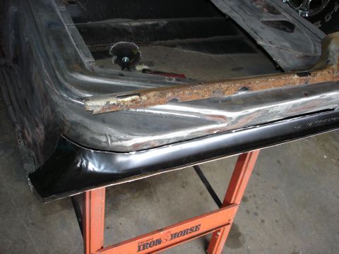 1979 Ford F-250 - Metal panel repair in progress, supported by sawhorses.