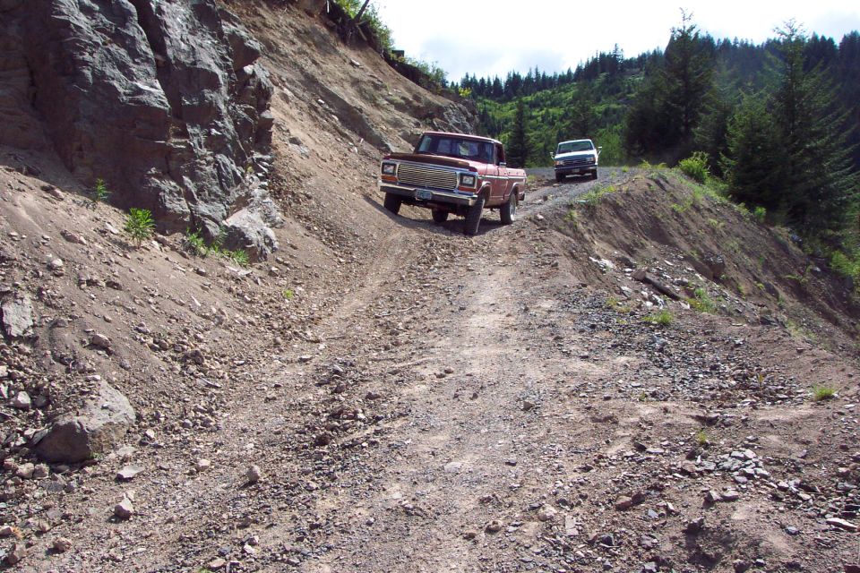 Jim working his way around a slide on the road out.