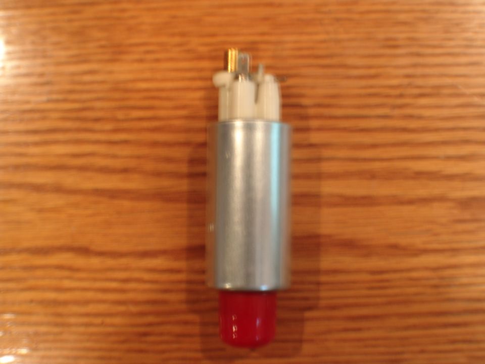 Silver and red fuel pump