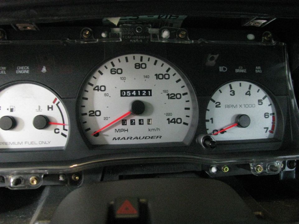 White-faced Marauder gauge cluster pulled from dash, odometer reading 054121 miles