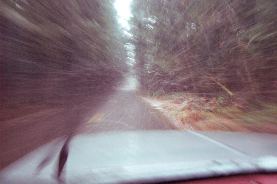 Heading up Salmon Creek road, just east of Oakridge Oregon, toward Squaw Butte.  Snowing heavily and just starting to stick.
