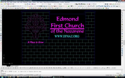 1990 Dodge Shadow - CAD drawing displays a church sign for Edmond First Church of the Nazarene, including a tree graphic and website address.