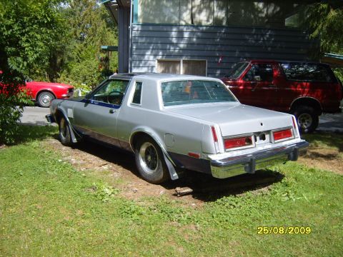 1989 Ford Bronco - A silver coupe with blue trim is parked on grass, with a red SUV in the background.