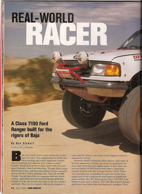 1992 Ford Explorer - A modified Ford Ranger built for desert racing is shown from the front, highlighting its off-road capabilities.