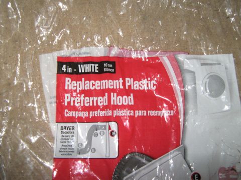 2000 Mercury Grand Marquis - Packaging for a 4-inch white replacement plastic dryer vent hood.