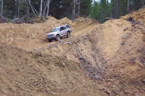 1989 Ford F-150 - Anne coming down South entrance of Firefox trail #41. Very step on loose rock. The approach from above looks like it just drops off into th…
