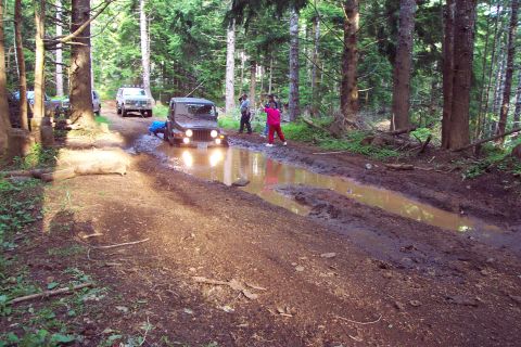 1989 Ford F-150 - Had to accept a winch line from Ken to get out.
