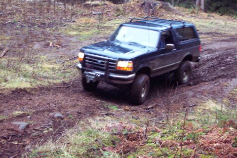 1989 Ford F-150 - Chris in his 95 entering an unmarked trail. About half way up this trail Chris got hung up on one of the stumps in the middle of the trail…