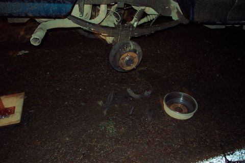 1989 Ford F-150 - Once on the pavement Chris started hearing noise from the rear end. When we stopped to check it out the right rear brake drum was hot so he…