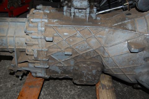 1994 Ford Bronco - A dusty transmission with a ZF logo is visible, mounted on wooden supports.