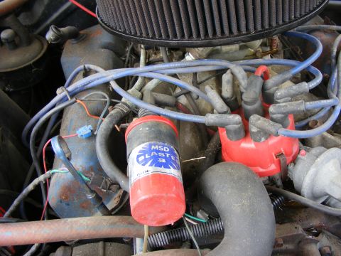 1971 Ford Ranchero - Close-up view of an engine bay, showing various components of the ignition system.