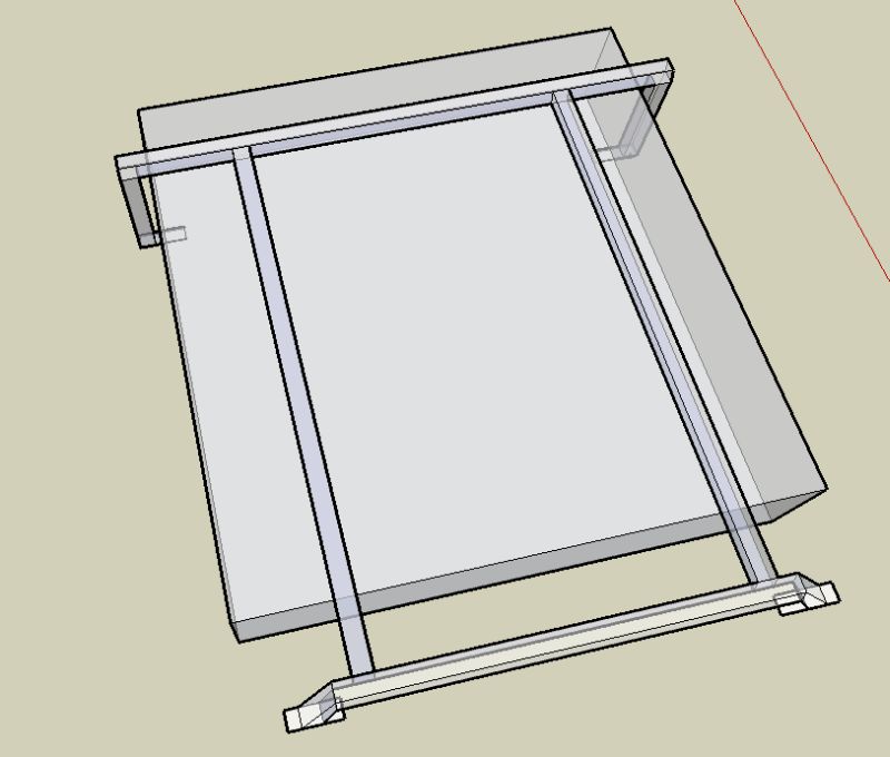 SketchUp 3D model of a roof rack frame over a box