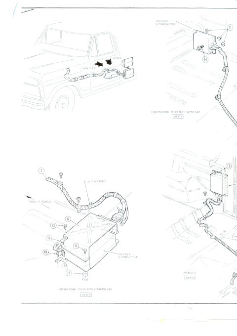 1979 Ford Bronco - This diagram illustrates the installation of a CB radio system within a conventional truck, detailing component placement and wiring.