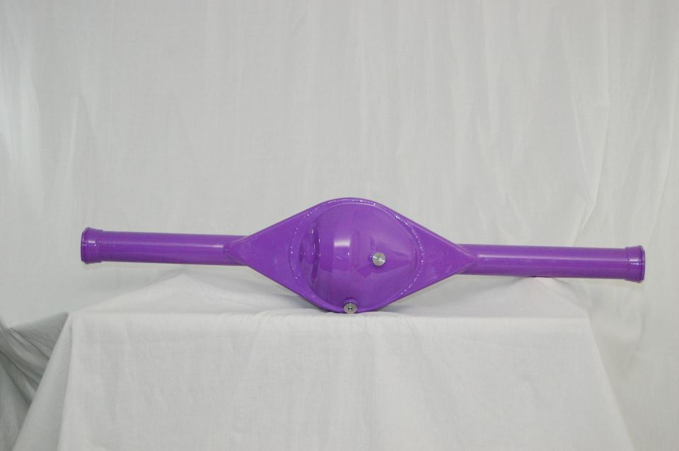 Purple rear end differential with two bolts visible on the pumpkin