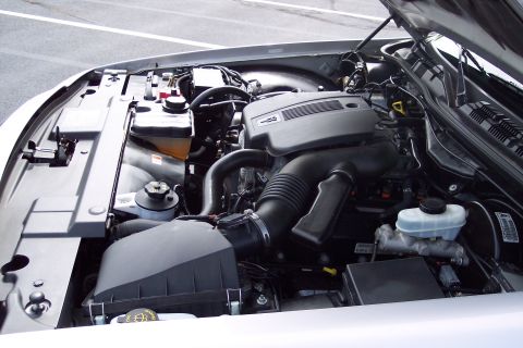 2001 Ford Crown Victoria - Engine bay of a 2001 Ford Crown Victoria, showing the V8 engine and associated components.